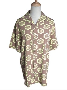 Malibu Men's Short-Sleeve Tropical Hawaiian Camp Shirt - Brown & Light Green